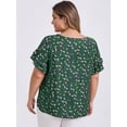 thumbnail image 3 of DARING DIVA Women's Plus Floral Print Ruffles Blouse 3X Dark Green, 3 of 5