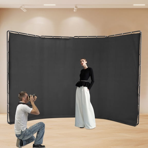 Wildnix Adjustable Background Support Stand with Black Cloth, Foldable and Portable Design for Photography, 4x2.4m Size, Easy to Set Up