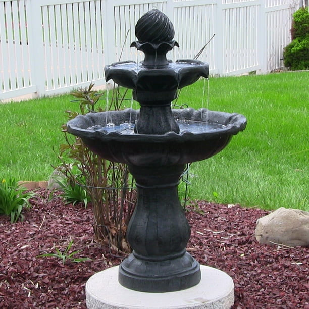 Sunnydaze 2 Tier Solar With Battery Outdoor Water Fountain 35 Sunnydaze 2 Tier Solar With Battery