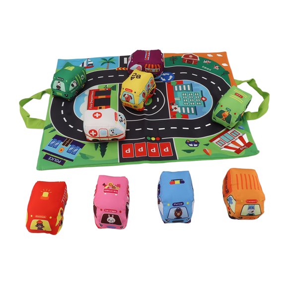Juego de juguete suave para bebé con tapete de juego, papel con sonido de Color brillante, juego de juguetes de tela multifuncional para niños pequeños, juego de coche de tela