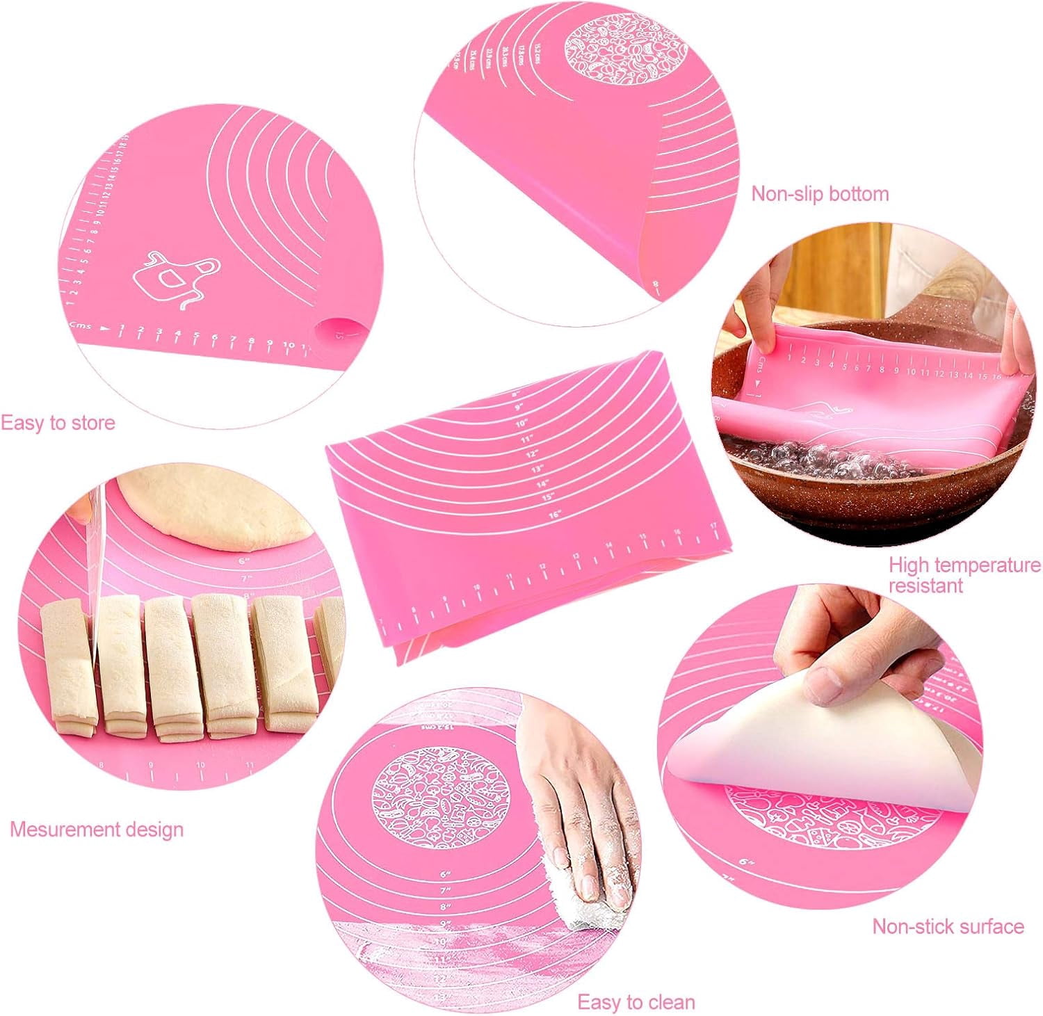 Silicone Baking Mat with Measurement, Non-Slip Rolling Mat, Non-Stick Dough Kneading Board, Fondant Mat, Bakeware Placemat