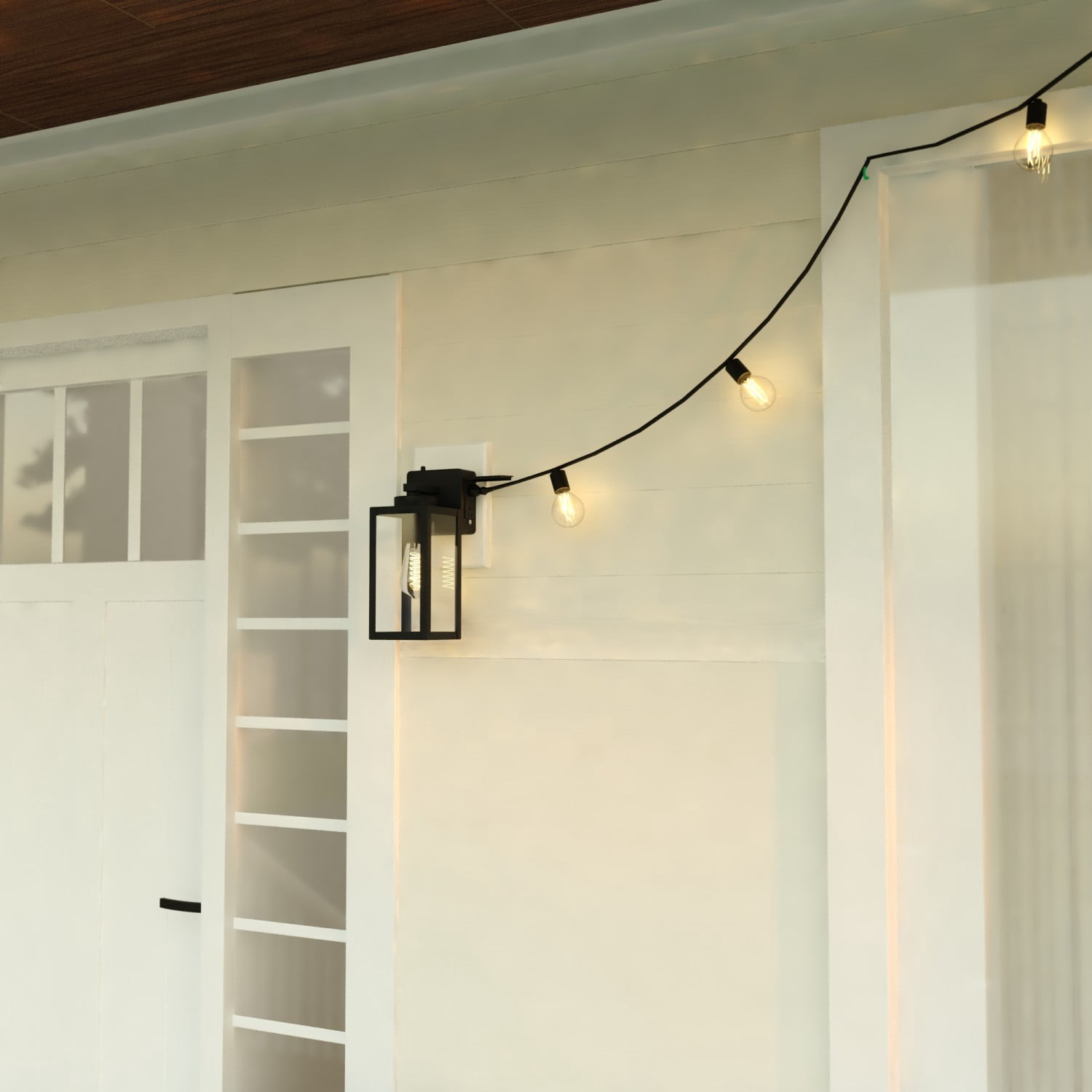 Lombard 1 Light Dusk to Dawn Black Contemporary Outdoor Wall Lantern with Integrated GFCI Outlet