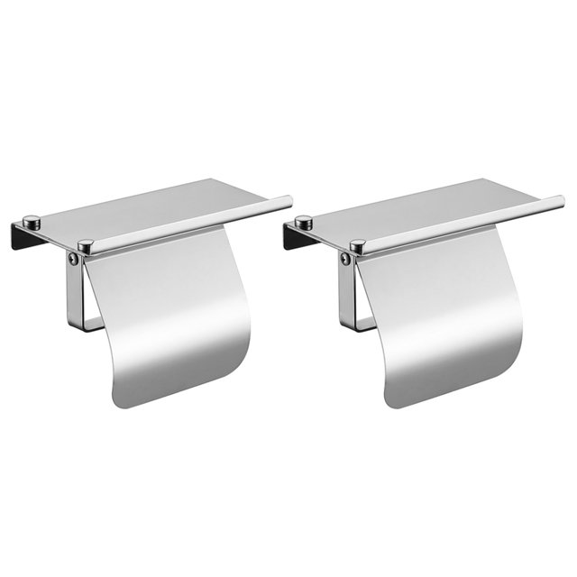2X Soporte de Papel Higiénico de Montaje en Pared de Acero Inoxidable Moderno con Estante de Teléfono Soporte