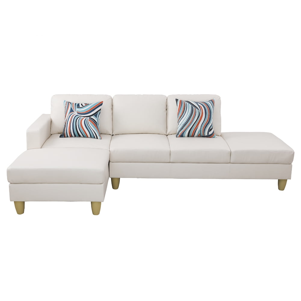 Kadyn L Shaped Sofa Couch Set for Living Room, White Faux Leather Sectional Sofa-Right Kadyn L Shaped Sofa Couch Set for Living Room, White Faux Leather Sectional Sofa-Right