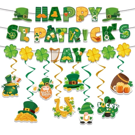 St. Patrick s Day Hanging Swirl Banner 9 Pcs Happy St. Patrick s Day Party Decorations Set - Happy St. Patrick s Day Hanging Swirls & St Patricks Day Banner for St Patricks Day Decorations Party