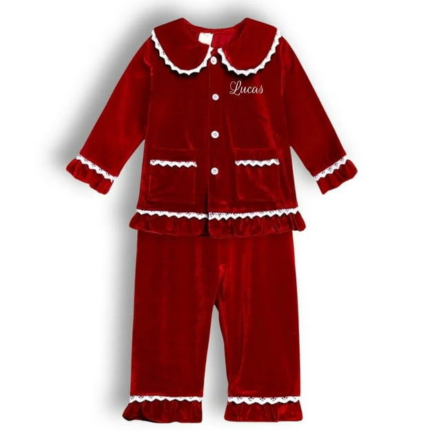 Pijamas de Navidad para niños y niñas, ropa de dormir de terciopelo rojo de lujo, conjuntos de diseñador de invierno, novedad
