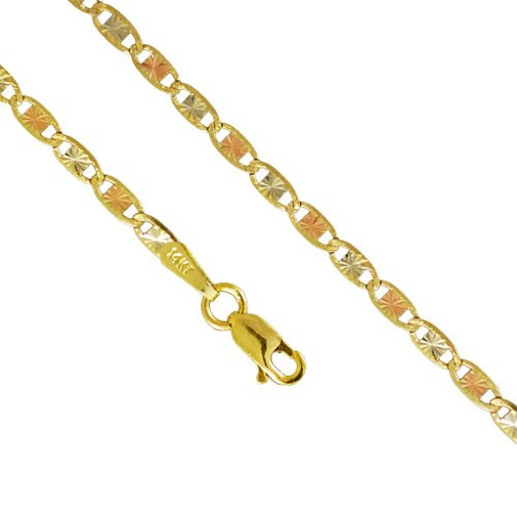 14kt 2.75mm Tri-color Pav Valentino Chain; 16 inch