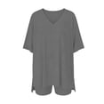 thumbnail image 6 of LIaqionyy 2 Piece Sets for Women Summer Lounge Short Sleeve Oversized V Neck Shirt Biker Shorts Outfits Set, 6 of 7