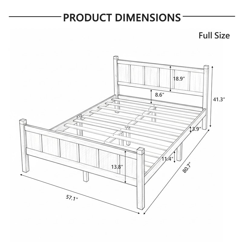 Full Size Farmhouse Platform Bed with Flat Panel Designed Headboard & Footboard, Minimalist Wood Bed Frame with Under-Bed Storage