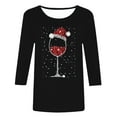 thumbnail image 4 of WEAIXIMIUNG T-Shirt de Noël Décontracté et à la Mode pour Dames Imprimé Verre Rouge Col Rond Manches 3/4, 4 of 5
