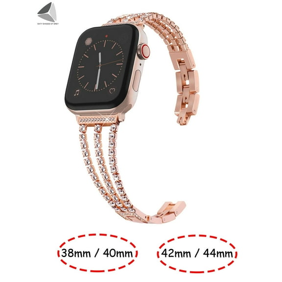 PULLIMORE Bling Apple Watch Bands 38mm 40mm 42mm 44mm Women Diamond Stainless Metal Replacement Wristband for iWatch Series Series 8/7/6/5/4/3/2/1 SE（Rose Gold)