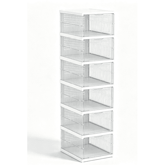 6‑Tier Foldable Clear Shoe Storage Cabinet, Stackable Dust‑Proof Plastic Shoe Organizer for Entryway Bedroom Balcony