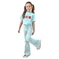 thumbnail image 2 of ZHOGXU Valentine'S Day Big Kids Girls Outfit Cute Bow Heart Print Short Sleeve Top And Flare Leg Pants Two Piece Comfortable Fashion Sets Mint Green 9-10 Years, 2 of 5