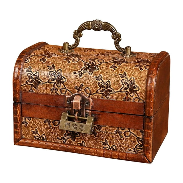 DOLITY Chinese Jewelry Storage Box Lockable Keepsake Decorative Home Decor Wooden B