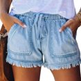 thumbnail image 4 of Pantalones cortos de mezclilla con cordón de cintura alta para mujer, pantalones de chándal para niñas, vacaciones en la playa, ejercicio, Prendas para la parte inferior del cuerpo Azul claro XL Guardurnaity AP010582-04, 4 of 6