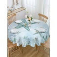 thumbnail image 2 of Round Tablecloth Summer Ocean Waterproof Oil Proof Polyester Table Cloth Cover Decor for Home Dining Outdoor,Patio,Parties, 60" Dia. Coastal Starfish Shell Coral Turquoise, 2 of 9