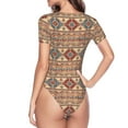thumbnail image 4 of Daiia Traditional Tribal Aztec print Women's Crew Neck Short Sleeve Bodysuit Fashion Tops Fit Casual Basic Extender Bodysuit-Medium, 4 of 9