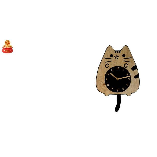 Escultura de escritorio,Estatua de la Cuenca del Tesoro,regalo de cumpleaños de Feng Shui,Reloj de pared,Reloj de pared decorativo con diseño de gato para sala de estar,silencioso,Reloj de