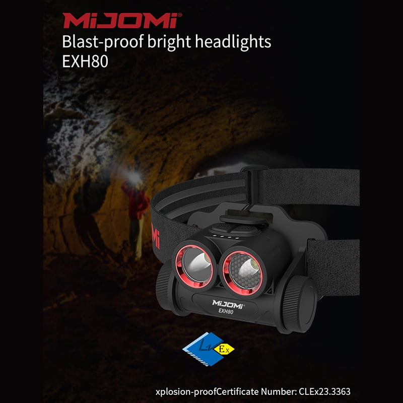 Mijomi Headlamp EXH80 Double LED Head Lamp 500 Lumens Rechargeable Head Light Explosion-proof Headlamp Anti-Explosion ExibIICT4Gb headlight 45°Adjustable Lighting IP66 Waterproof headlight