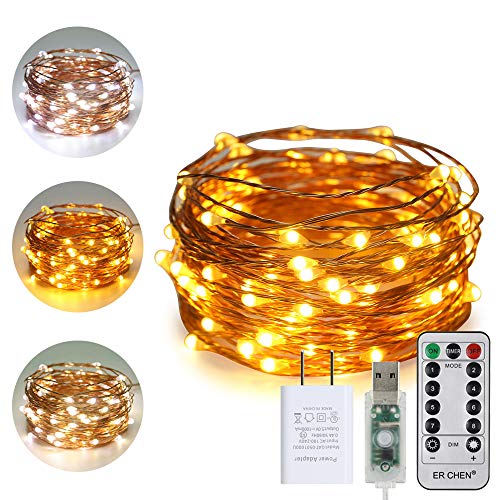 LED Fairy Lights 33ft 10m USB Plug Powered With Remote Timer Warm White Copper