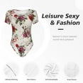 thumbnail image 4 of KLL Women 's Crew Neck Bodysuit Jumpsuits Rose Flowers Print Short onesies Stretch T Shirts, 4 of 7
