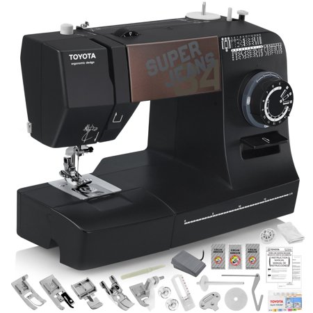 TOYOTA Super Jeans J34 Sewing Machine (Glides Over 12 Layers of Denim) w/ Gliding Foot, Blind Hem Foot, and (Best Home Sewing Machine For Denim)