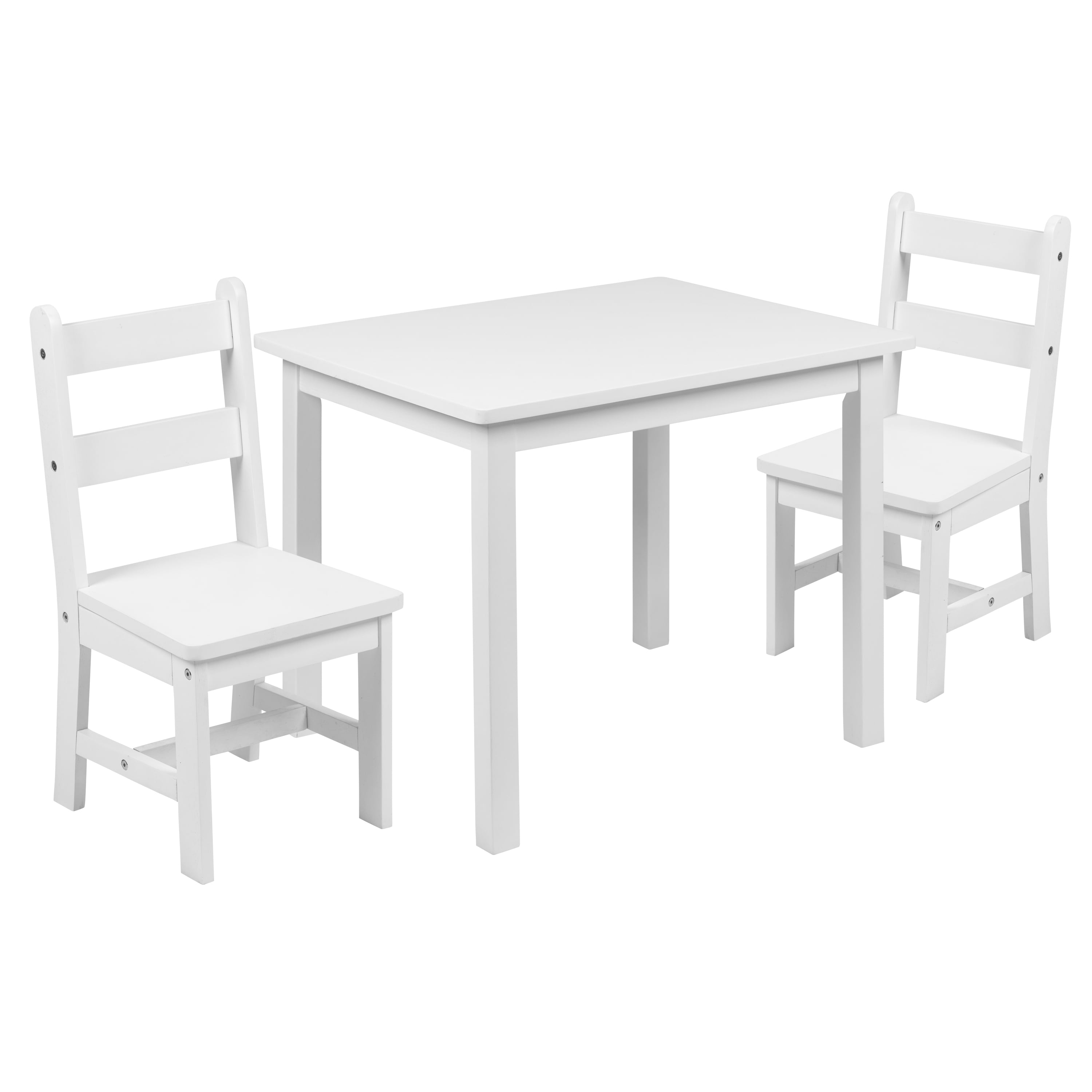 Emma + Oliver Kids 3 Piece Solid Hardwood Table and Chair Set for Playroom, Kitchen - White