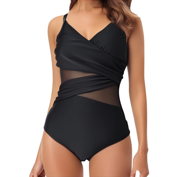 Afdoent Women One Piece Swimsuits Women's Mesh Retro Fashionable Strap Swimsuit 2026 Beach Vacation Clothes