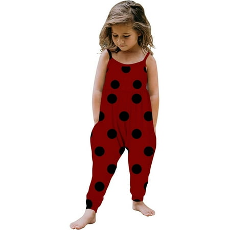 

JWZUY ( 1-6 Years ) Toddler Girls Kids Polka Dot Jumpsuit Playsuit Strap Romper Summer Outfits Clothes Red 3 Years