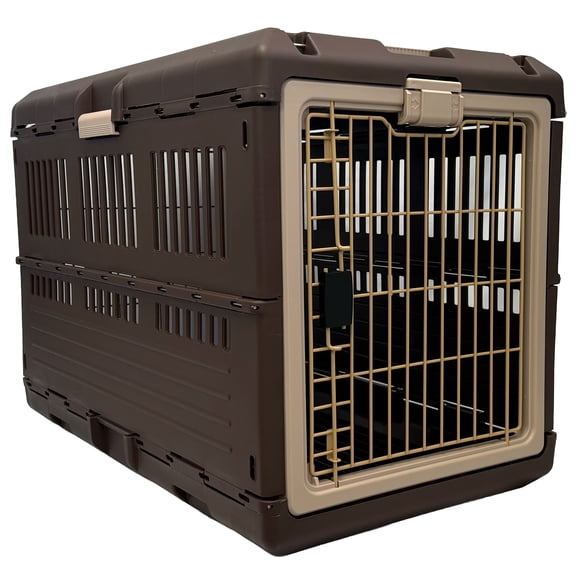 Mirapet Large Collapsible Dog Crate Pet Carrier for Cats, 35 in, Brown/Beige
