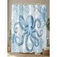 thumbnail image 4 of Fsddascl Blue Octopus Shower Curtain Set - Long 72" x 84" Washable Bathtub Curtain with 12 Hooks, Summer Watercolor Ocean Coral Waterproof Fabric Stall Shower Curtains for Bathroom/Bathtub Décor, 4 of 6