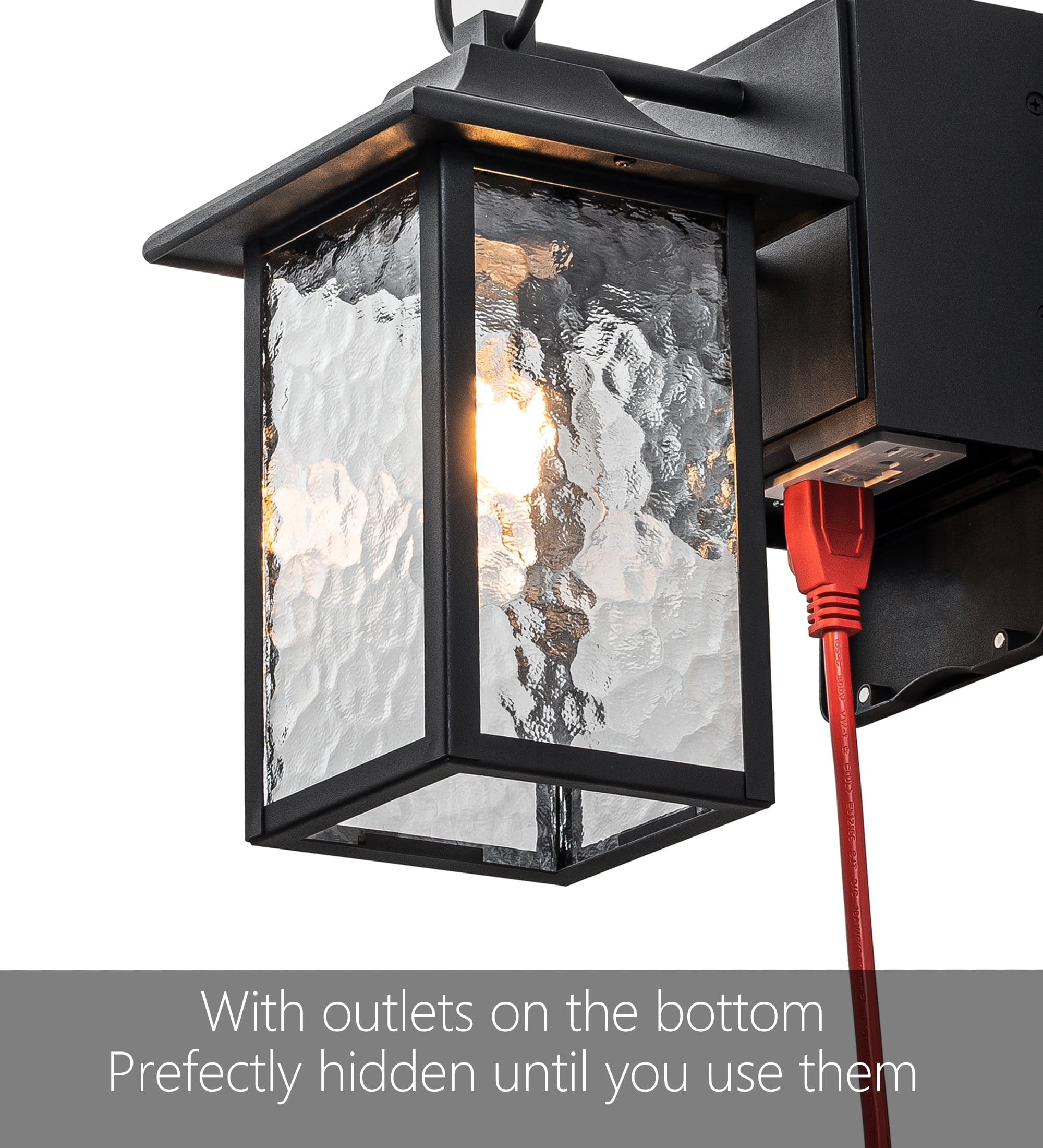Dusk to Dawn Outdoor Wall Light with GFCI outlet, Hammer Glass