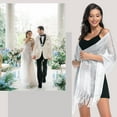 thumbnail image 5 of Bufandas y chales metálicos brillantes para fiestas de noche, vestidos formales, damas de honor de boda (con hebilla de bufanda gratis), 5 of 5