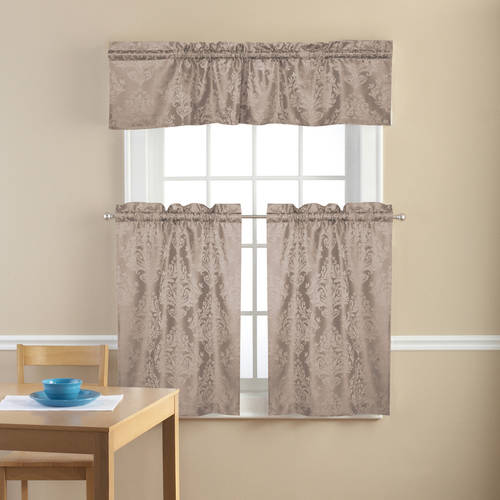 Mainstays Traditional Damask Jacquard Kitchen Curtain Tier and Valance