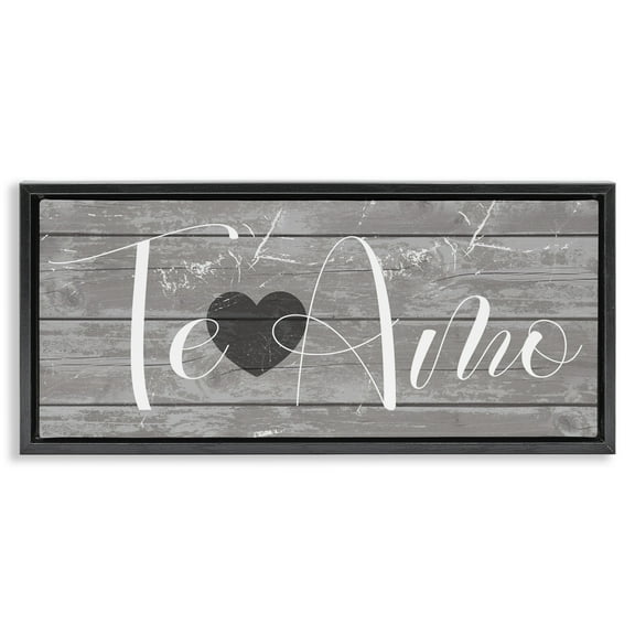 Stupell Industries Te Amo Romantic Rustic Typography Painting Black Floater Framed Canvas Art Print Wall Art, 25 x 11