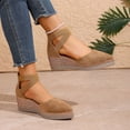 thumbnail image 3 of Dakaela Women's Closed Toe Wedge Sandals Comfortable Platform Espadrille Heels Pumps Ankle Strappy Summer Casual Dressy Shoes Size 6-10 Khaki, 3 of 8