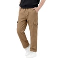 thumbnail image 2 of Spazoro Boys Cargo Pants with Multi‑Pockets, Elastic Waist Solid Color Straight Leg Relaxed Fit Pull‑on Casual Daily Long Trousers for Kids Khaki Size 7-8, 2 of 9