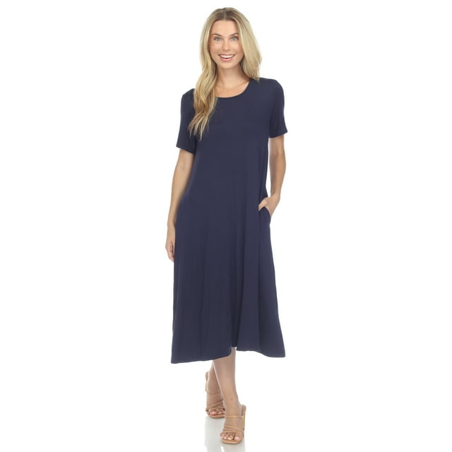 White Mark Women's Short Sleeve Midi Dress with Pockets