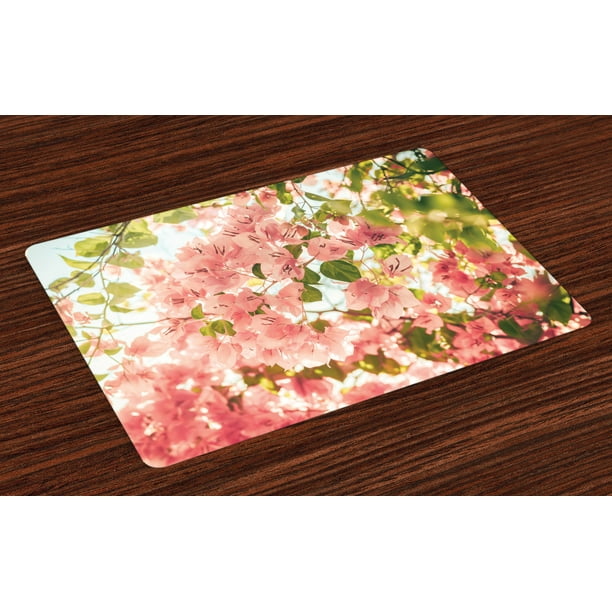 Spring Placemats Set of 4 Bougainvillea Flowers Branches in Sunny