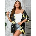 thumbnail image 5 of SHOWMALL Women Plus Size Lightweight Floral Shrugs Black Golden Floral 4X Summer Short Sleeve Open Front Cardigan with Pockets Drape Beach Cover Up, 5 of 6
