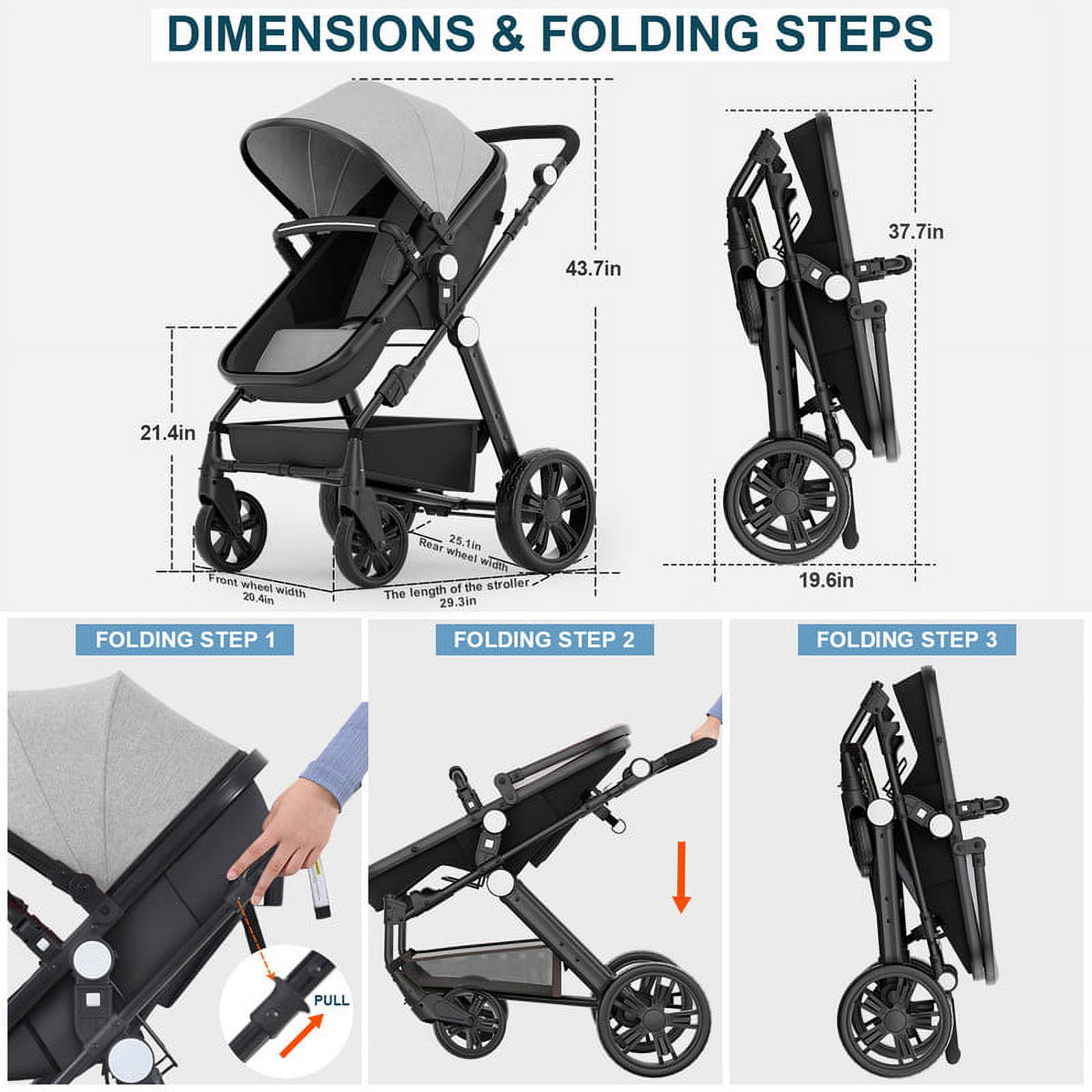 Cynebaby Foldable Baby Newborn Stroller for 0-36 Months Old Babies, Gray - image 4 of 10