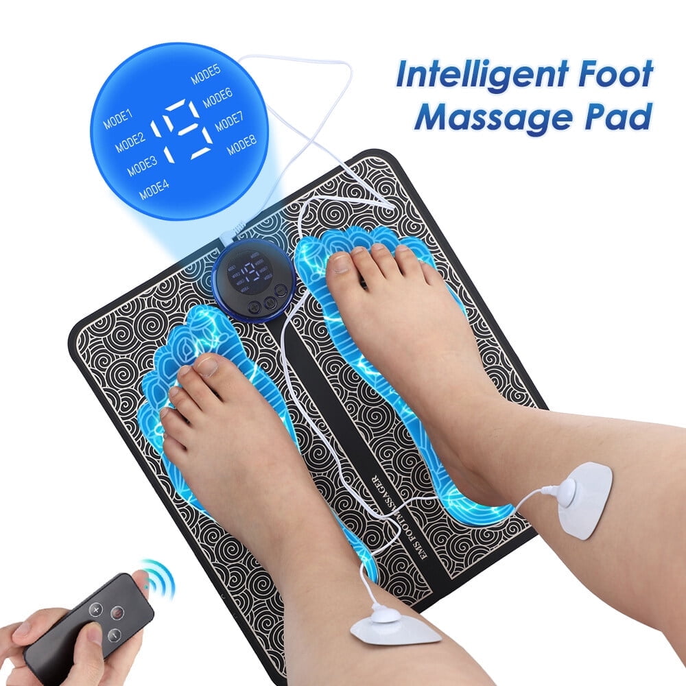 EMS Foot Massage Pad, Pulse Foot Therapy Pad for Neuropathy Foot Massager with Remote Control, 4 Body Pads, 2 in 1 Back Massager and Leg Foot Massager with 8 Modes, 19 Levels