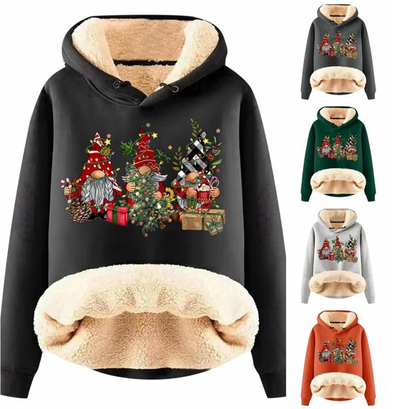 Wxolcjlv Women's Christmas Print Hoodie Lined Casual Streetwear Hooded Sweatshirts