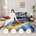thumbnail image 3 of Castle Fairy Magical Train Full Size Comforter Sets 3 Pieces for Kids, Winter Light Print Bedding Sets for Bedroom, Black Gold,Navy Blue Reversible, 3 of 6