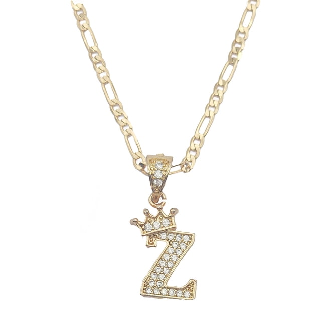 Cadena y dije de brillos con corona de oro laminado letra Z
