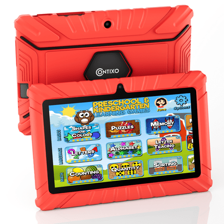 Contixo 7" Kids Learning Tablet Android Bluetooth WiFi Camera for Children Toddlers Kids Parental Control Pre-Installed Educational Game Apps with Kid-Proof Protective Case, V8-2-Red