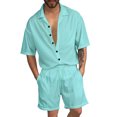 thumbnail image 3 of Conjunto de dos piezas de camisa y pantalones cortos de manga corta para hombre, estilo playero, informal, de color sólido, para verano, envío gratis, 3 of 5