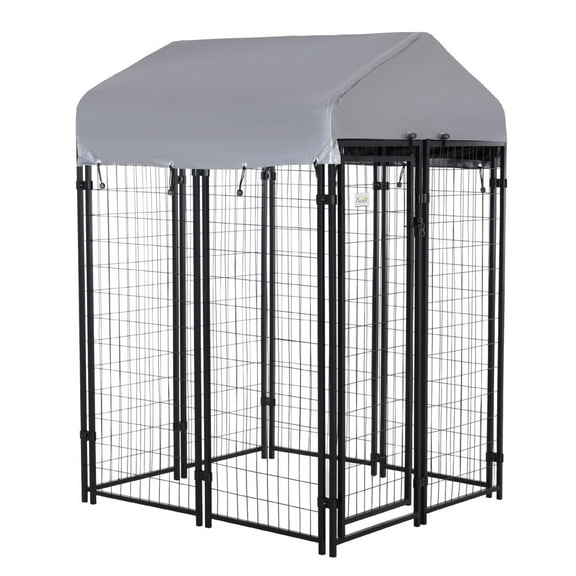 Outdoor Dog Kennel 4x4x6, Heavy Duty Dog Run, Galvanized Steel Playpen with UV-Resistant Roof, Secure Dog Fence for Small Medium Dogs