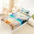 thumbnail image 4 of Castle Fairy Dreamy Coastal Whale Art Twin Sheets 3pcs,Seashell Starfish Cliff Beach Print Bedding,Cream Blue,1 Fitted Sheet,1 Flat Sheet and 1 Pillowcase, 4 of 6