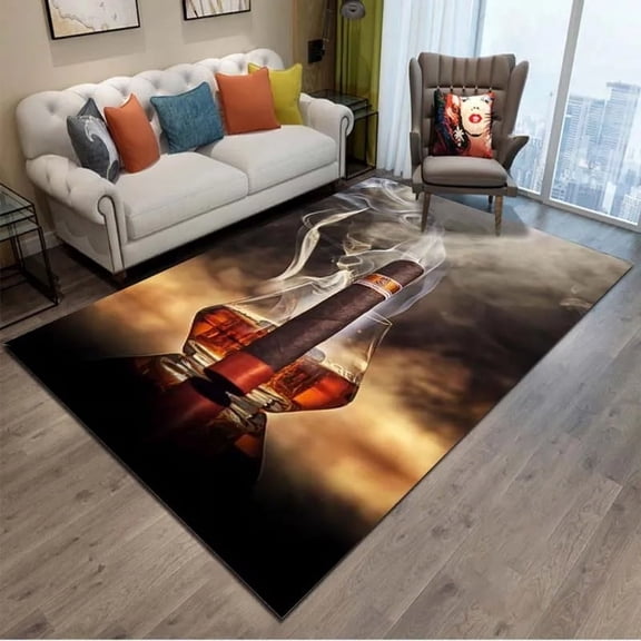 Tobacco Cigar Smoke Series Drink Area Rug Carpet Rug for Living Room Bedroom Sofa Doormat ration Kid Play Non-slip Floor Mat